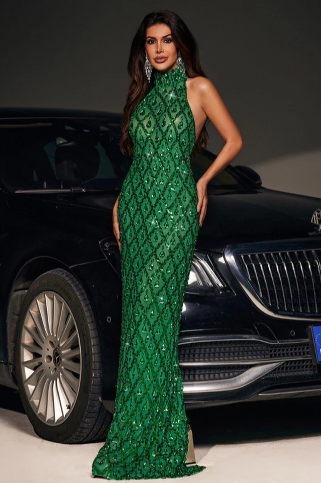 Liora Sequin Crystal Maxi Dress