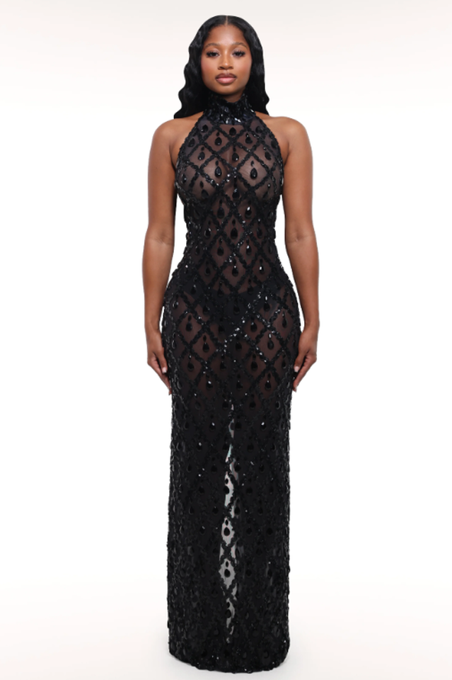 Liora Sequin Crystal Maxi Dress