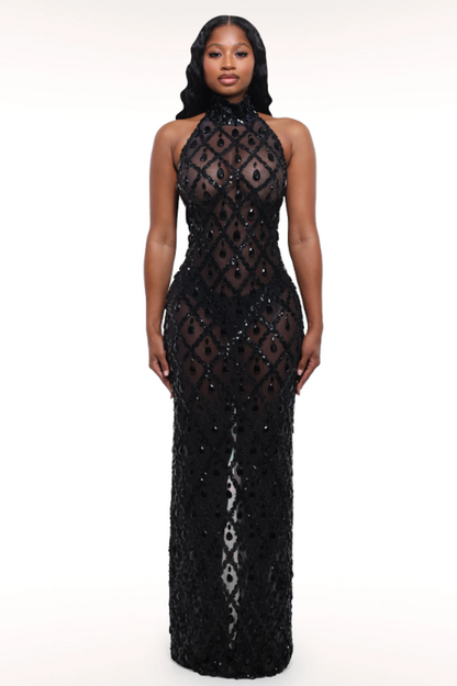Liora Sequin Crystal Maxi Dress