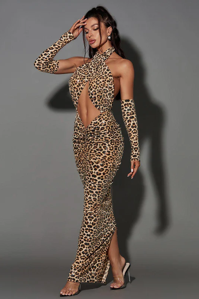 Peyton Sequin Leopard Printed Maxi Dress