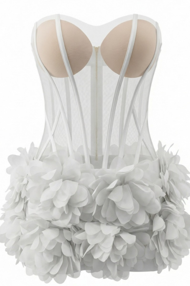 Strapless Petal Mesh Bustier Dress