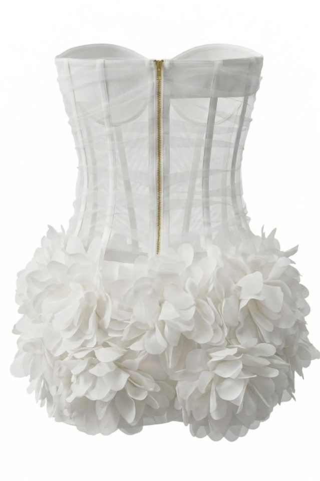 Strapless Petal Mesh Bustier Dress