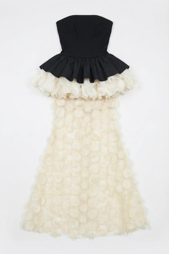 Strapless Black and Beige Gown