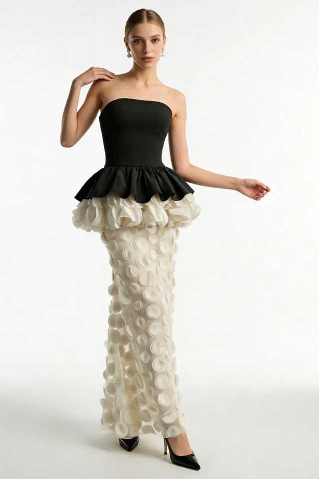 Strapless Black and Beige Gown