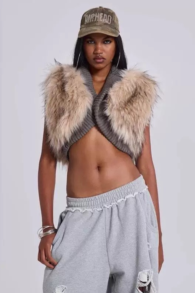 Meka Faux Fur Knit Shrug