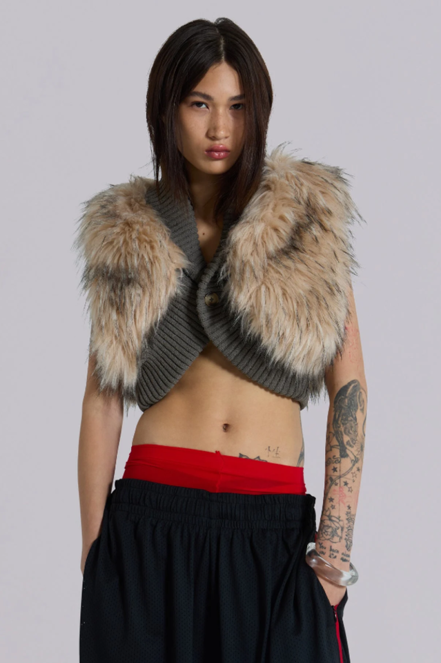 Meka Faux Fur Knit Shrug