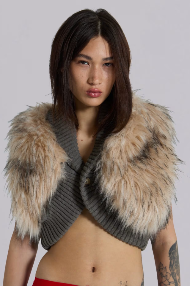 Meka Faux Fur Knit Shrug