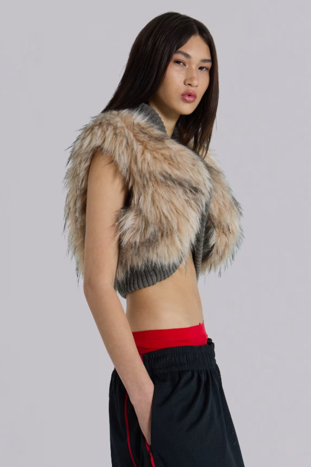 Meka Faux Fur Knit Shrug