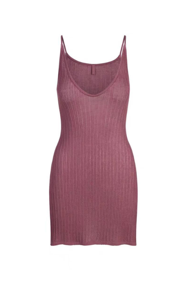 Skims Sheer Knit Plunge Mini Dress