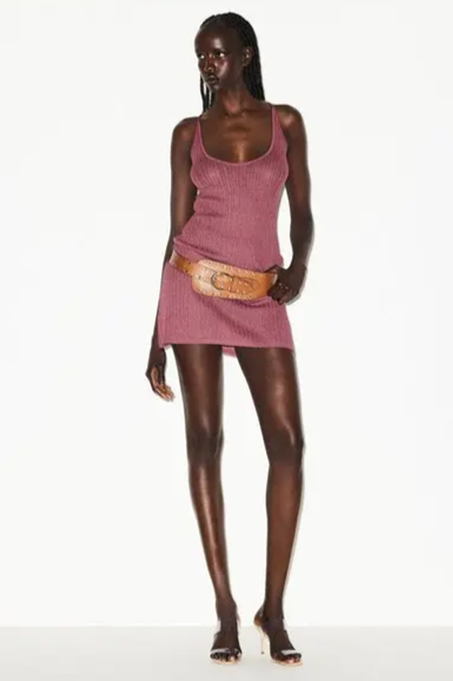 Skims Sheer Knit Plunge Mini Dress