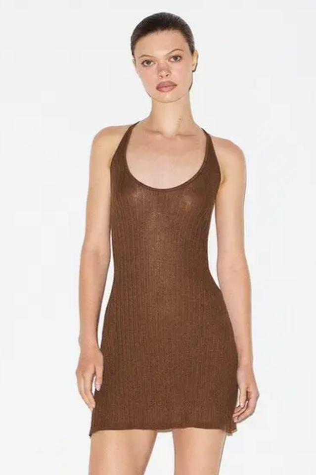 Skims Sheer Knit Plunge Mini Dress