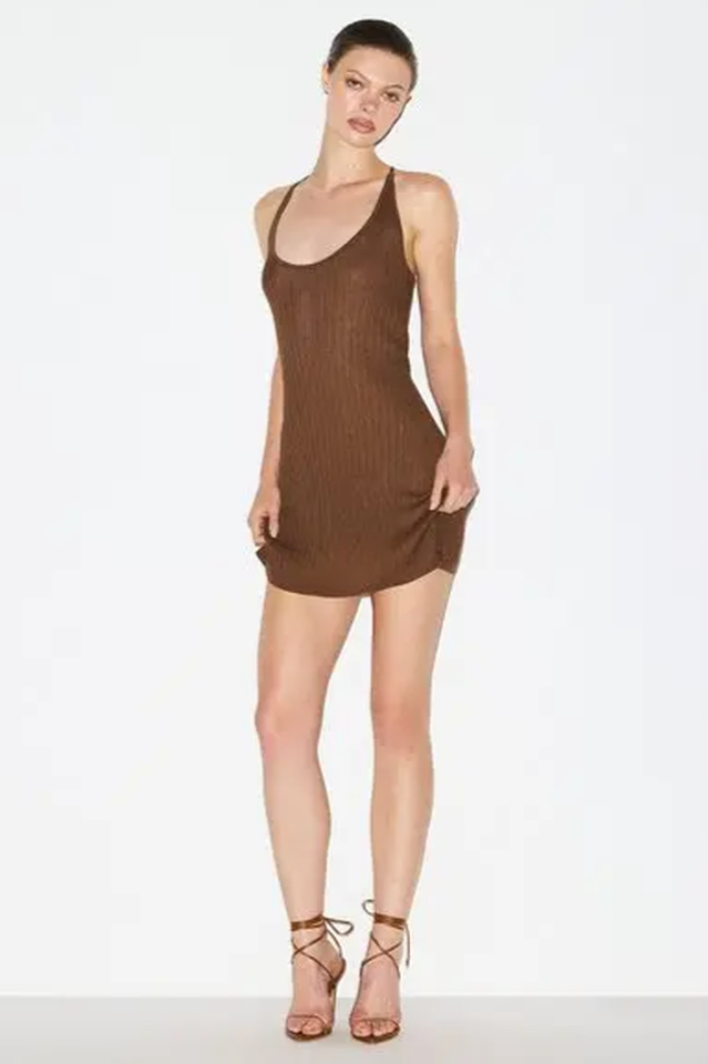 Skims Sheer Knit Plunge Mini Dress