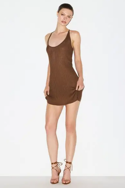 Skims Sheer Knit Plunge Mini Dress