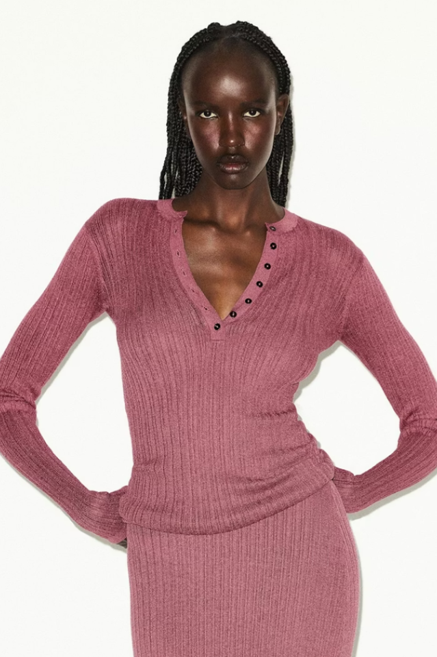 SKIMS Sheer Knit Long Sleeve Henley