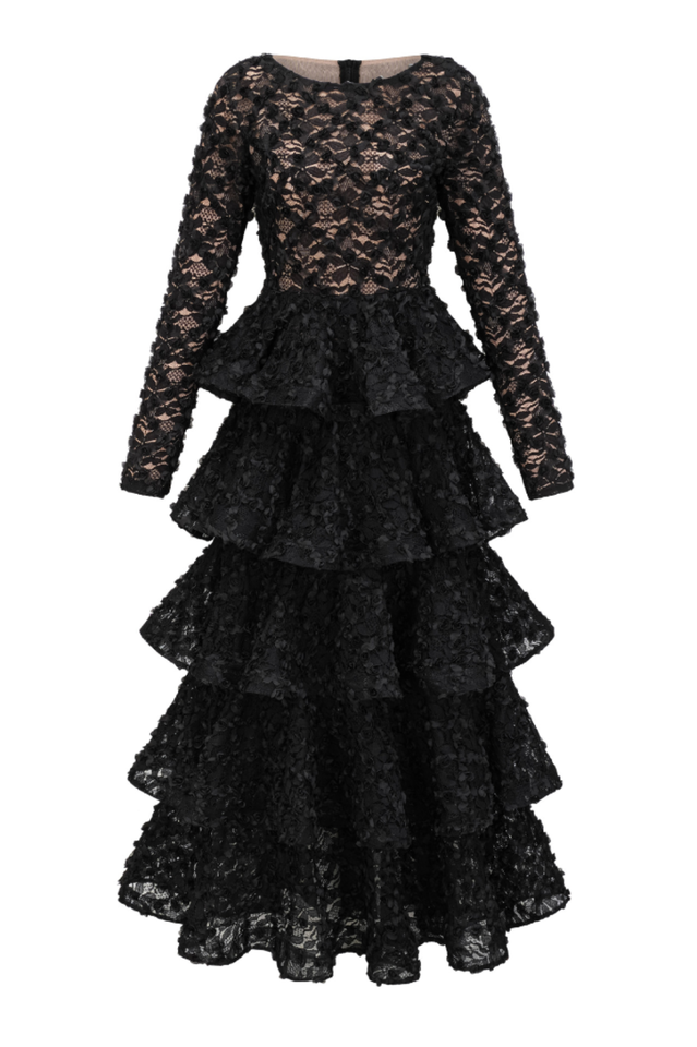 Guinevere Black Tiered Maxi Dress