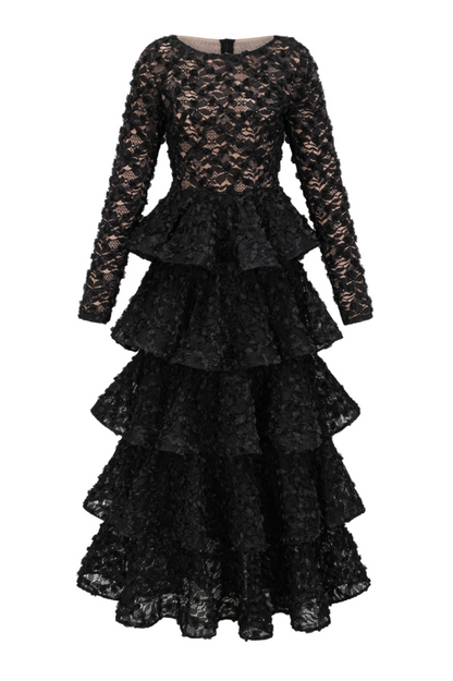 Guinevere Black Tiered Maxi Dress