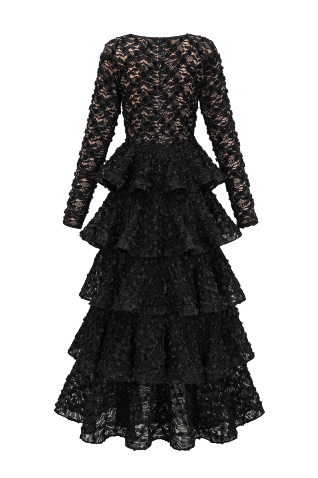 Guinevere Black Tiered Maxi Dress