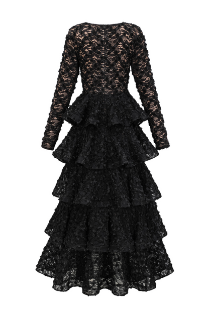 Guinevere Black Tiered Maxi Dress