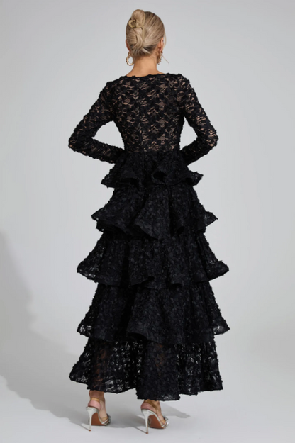 Guinevere Black Tiered Maxi Dress