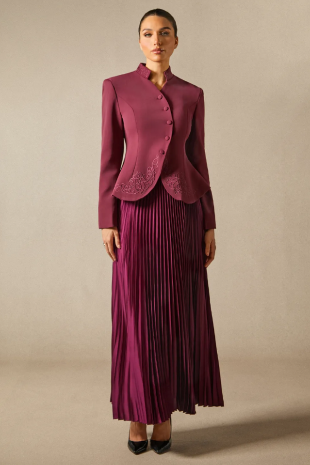 Christine Embroidery Pleated Skirt Set