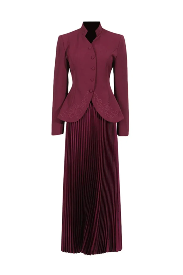 Christine Embroidery Pleated Skirt Set