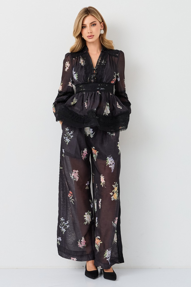 Natoli Embroidered Lace Blouse & Pants Set