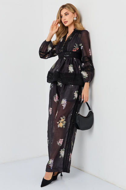 Natoli Embroidered Lace Blouse & Pants Set