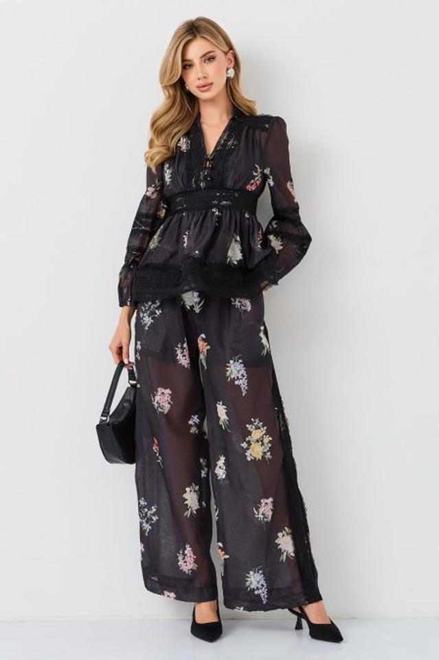 Natoli Embroidered Lace Blouse & Pants Set