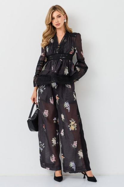 Natoli Embroidered Lace Blouse & Pants Set