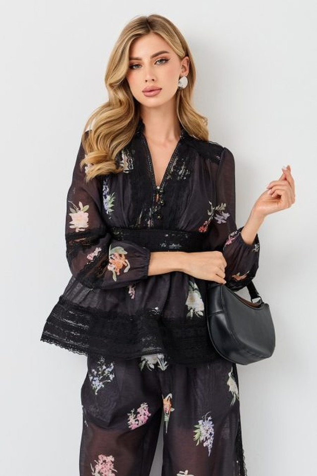 Natoli Embroidered Lace Blouse & Pants Set