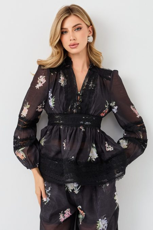 Natoli Embroidered Lace Blouse & Pants Set
