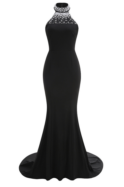 Nicoletta Halterneck Pearl Prom Maxi Dress
