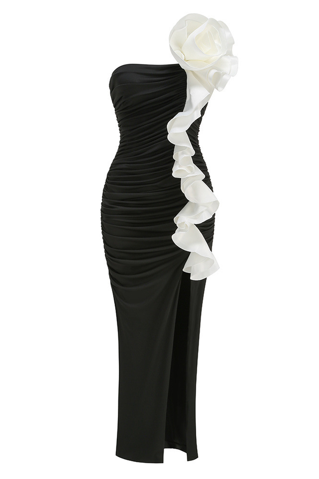 Liama One Shoulder Peony Ruffle Maxi Dress