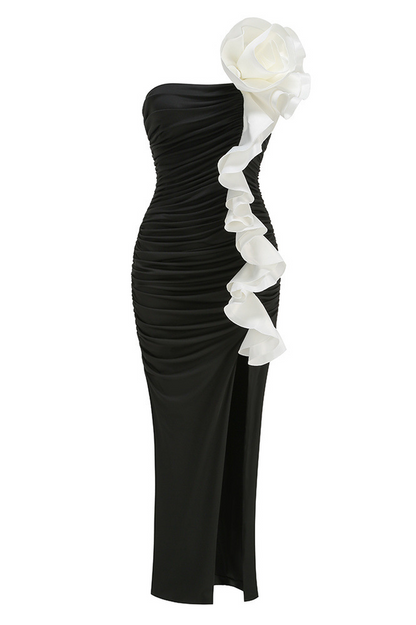 Liama One Shoulder Peony Ruffle Maxi Dress