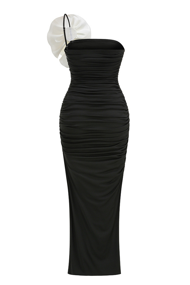 Liama One Shoulder Peony Ruffle Maxi Dress
