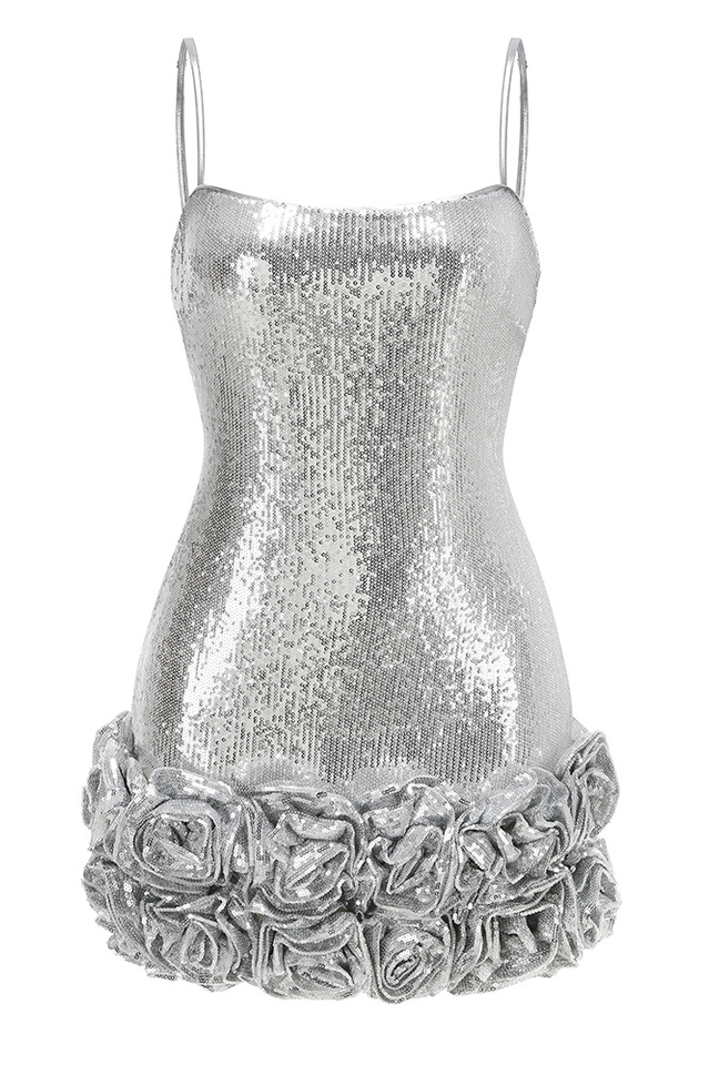 Haelara Spaghetii Flower Sequin Mini Dress