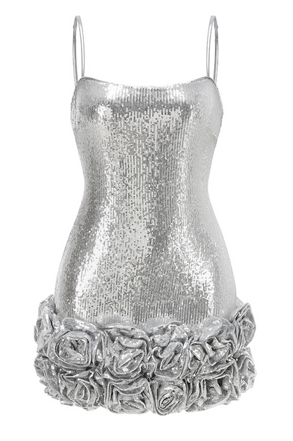 Haelara Spaghetii Flower Sequin Mini Dress