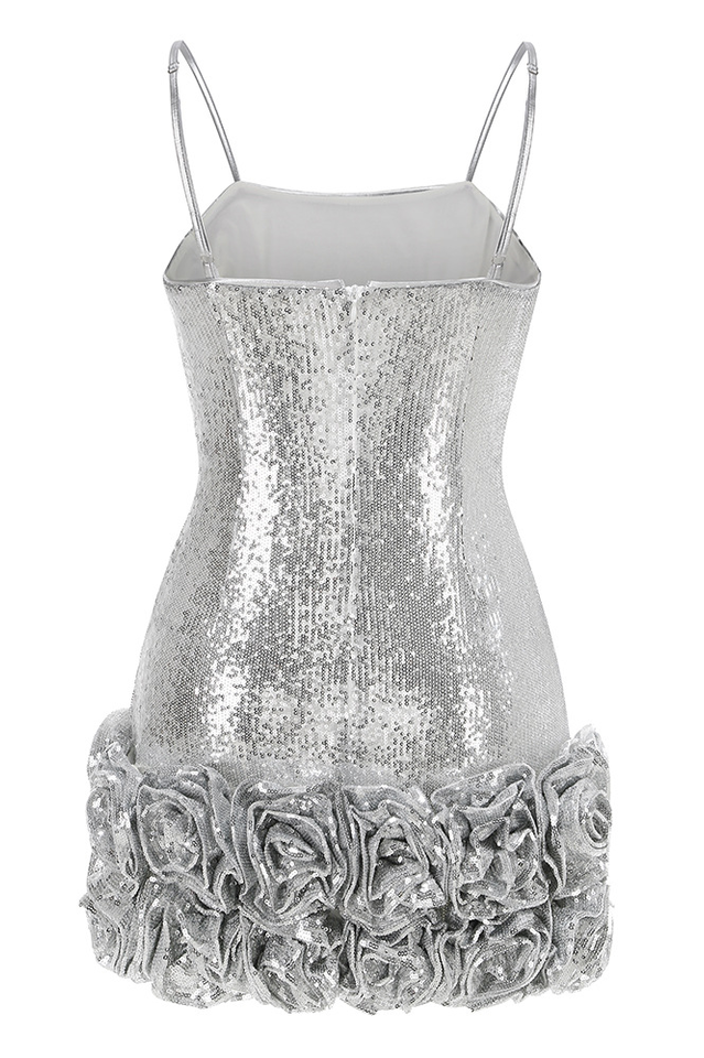 Haelara Spaghetii Flower Sequin Mini Dress