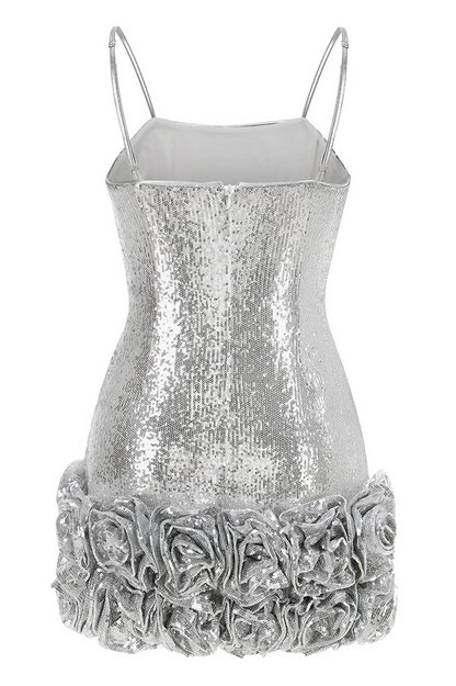 Haelara Spaghetii Flower Sequin Mini Dress