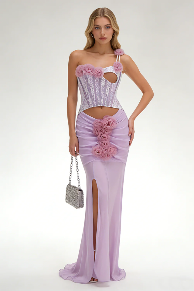 Rosette Applique Cutout Mermaid Dress