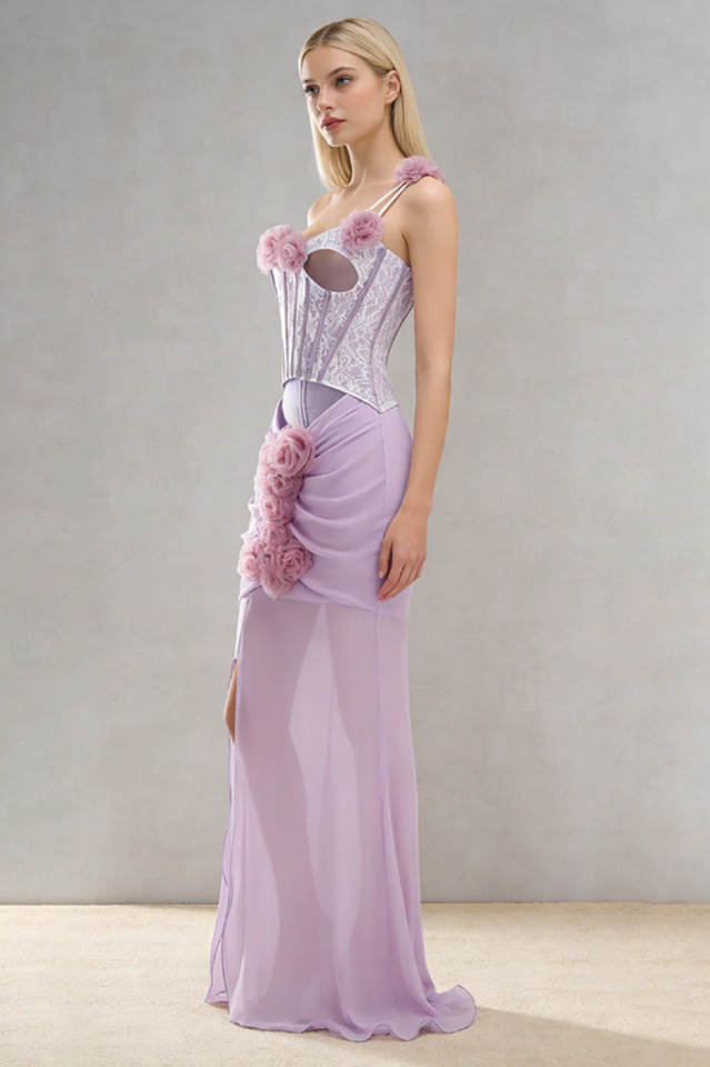 Rosette Applique Cutout Mermaid Dress