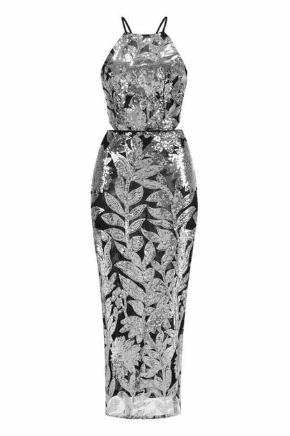 Jilly Halter Sleeveless Sequin Maxi Dress