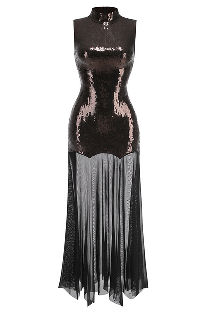 Jolie High Neck Sequin Mesh Gown