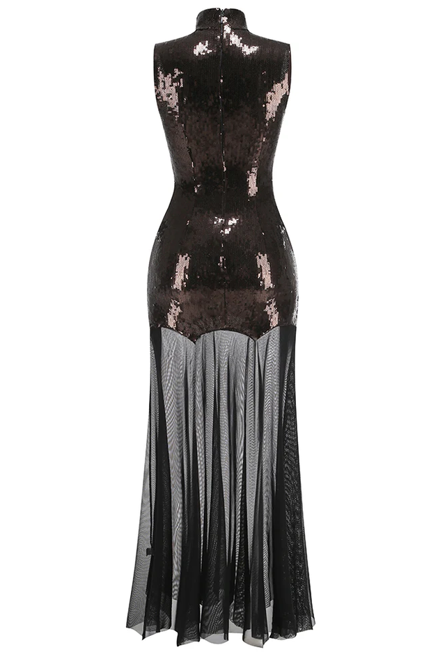 Jolie High Neck Sequin Mesh Gown