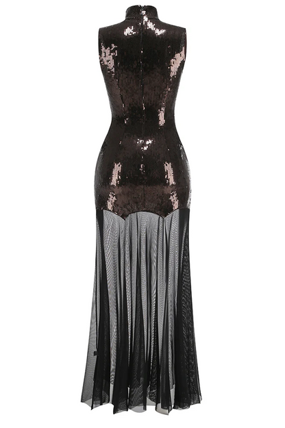 Jolie High Neck Sequin Mesh Gown
