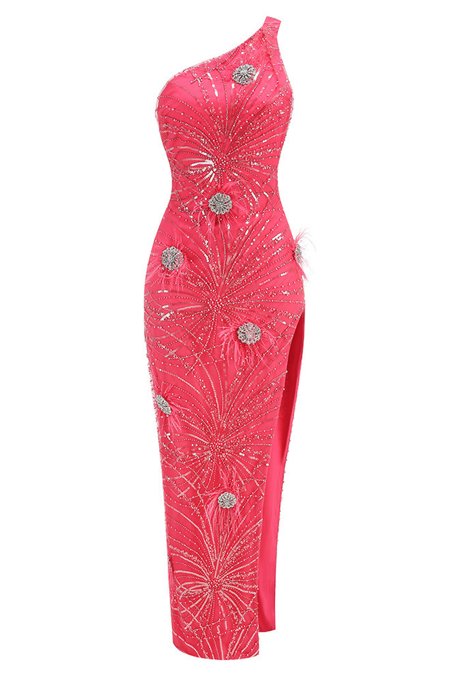 Crystal Embellished Sequin High Split Gown