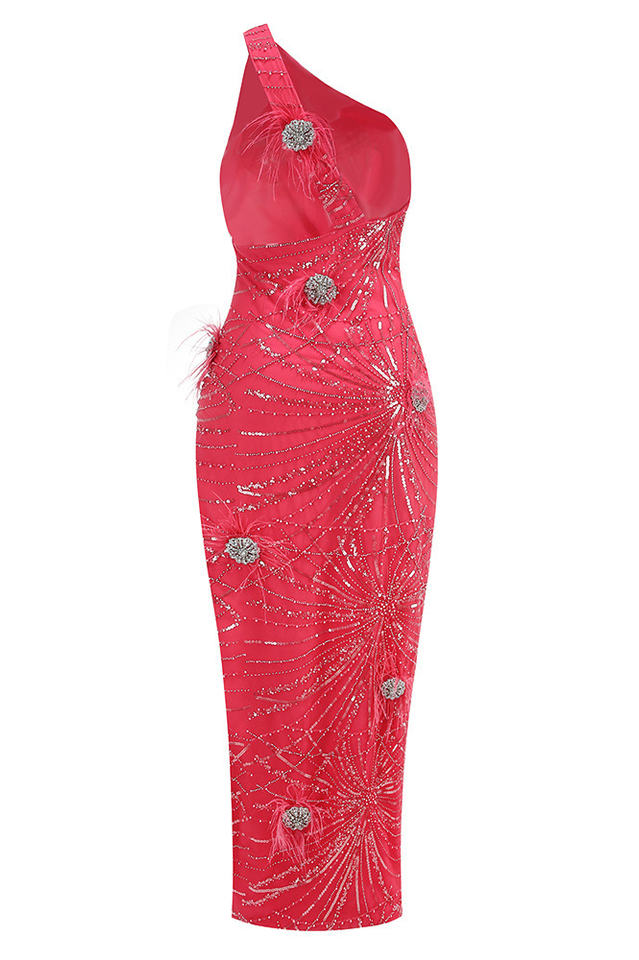 Crystal Embellished Sequin High Split Gown