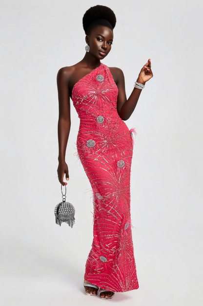 Crystal Embellished Sequin High Split Gown