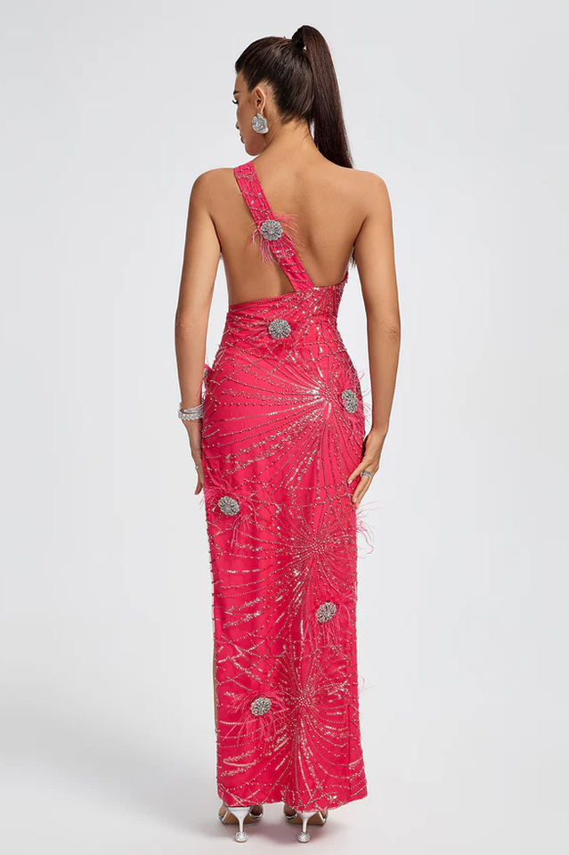 Crystal Embellished Sequin High Split Gown