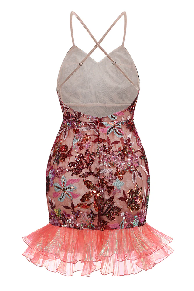 Slip Sequin-Embellished Ruffled Dress